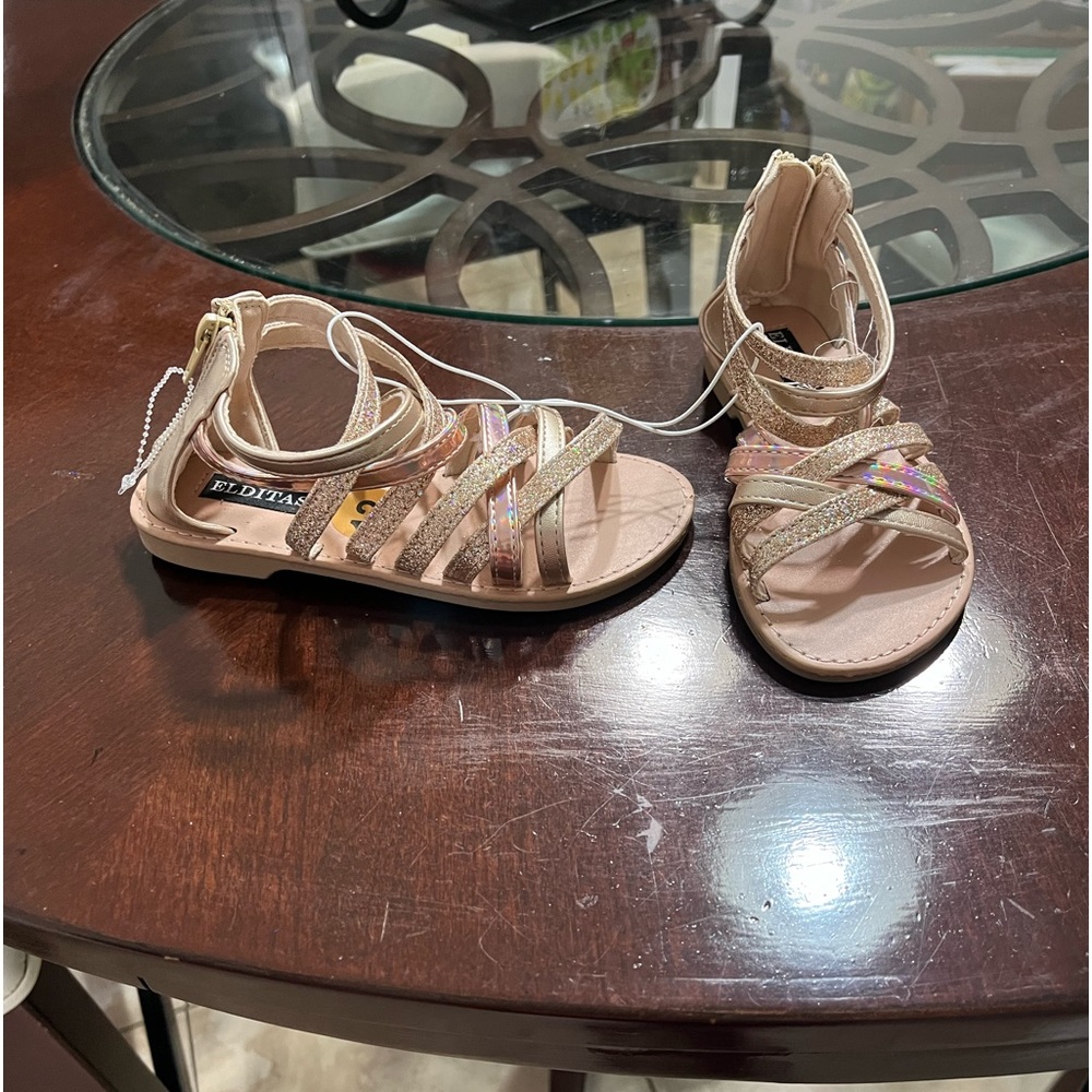 girl's sandals in pink and gold, size 12, new without tags